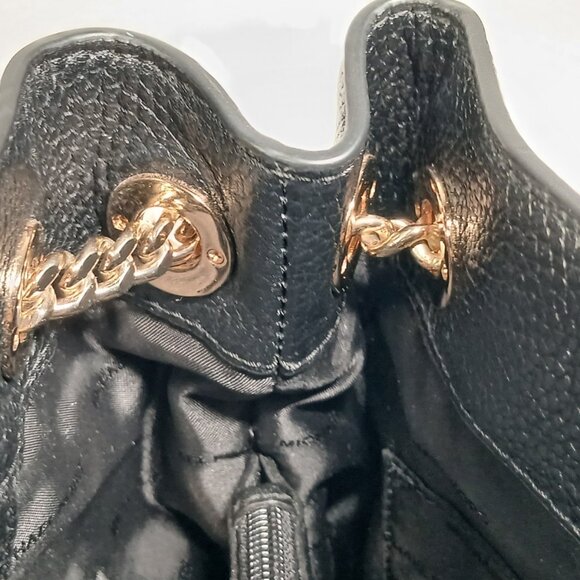 Michael Kors Jet Set Medium Shoulder Bag Black Pebbled Leather Gold Chain EUC - Picture 5 of 16